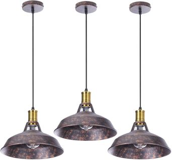 Lot De 3 Suspension Industrielle Vintage E27 Lustre Abat-jour Pour Cuisine Salon Chambre Rouille