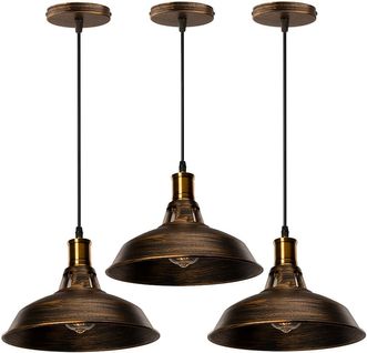 Lot De 3 Suspension Industrielle Vintage E27 Lustre Abat-jour Pour Cuisine Salon Chambre Laiton