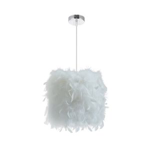 Lustre Suspension En Plumes 30cm Luminaire Abat-jour Plafonnier Pour Chambre Salon Salle Blanc