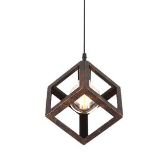 Suspension Moderne Géométrique Cube E27 Lustre Industriel Luminaire Abat-jour Métal Rouille