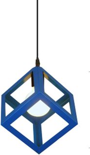 Suspension Moderne Géométrique Cube E27 Lustre Industriel Luminaire Abat-jour Métal Bleu