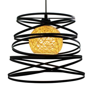 Suspension Industrielle 30cm E27 Lustre Abat-jour Ressort Moderne Plafonnier Sans Ampoule Noir