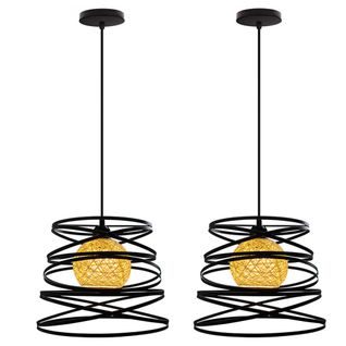 2 Pack Suspension Industrielle E27 Lustre Abat-jour Ressort Moderne Plafonnier Sans Ampoule Noir
