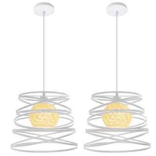 2 Pack Suspension Industrielle E27 Lustre Abat-jour Ressort Moderne Plafonnier Sans Ampoule Blanc