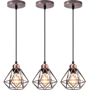 Lot De 3 Lustre Suspension Industriel Eclairage De Plafond Vintage Pour Salon Chambre Salle Laiton
