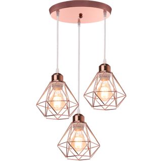 Suspension Industrielle Vintage E27 Lustre Abat-jour Cage Pour Salon Chambre Couloir Rose