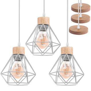 Lot De 3 Lustre Suspension Industriel Vintage Plafonnier Interieur Pour Salon Chambre Cuisine Blanc