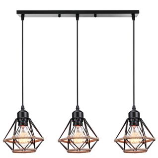 Lustre Suspension Industriel 3 Lampes De Plafond Plafonnier E27 Pour Salon Chambre Cuisine Noir