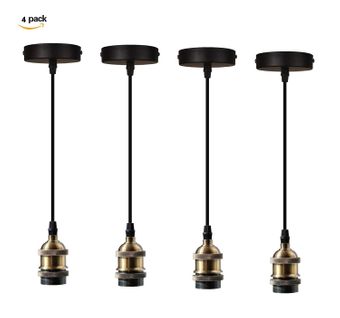 Lot De 4 Suspension Industrielle Vintage E27 Luminaire 100cm Pour Cuisine Chambre Bar Laiton