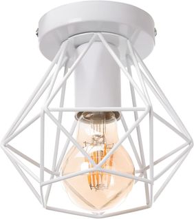 Plafonnier Industrielle Cage En Métal Lampe De Plafond E27 Blanc Pour Salon Salle Chambre