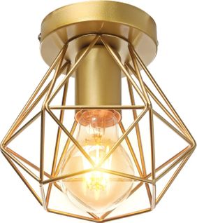 Plafonnier Industrielle Cage En Métal Lampe De Plafond E27 Or Pour Salon Salle Chambre