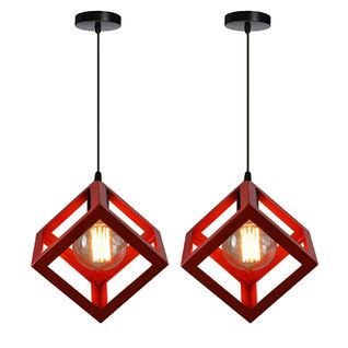 2pcs Suspension Lustre En Forme De Cube Suspension Luminaire Moderne Plafonnier Rétro Vintage Rouge