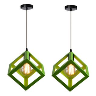 2pcs Suspension Lustre En Forme De Cube Suspension Luminaire Moderne Plafonnier Rétro Vintage Vert