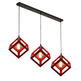 Lustre Creative Cube Rouge Plafonnier Antique à 3 Lumières Suspension Luminaire Rétro En Métal E27