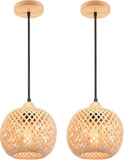 2x 20cm Suspension Luminaire Moderne Suspension En Bambou Tissage Abat-jour En Bambou Vintage