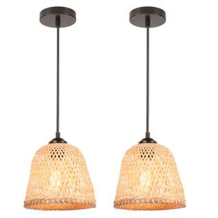 (2pcs) 20cm Lustre En Bambou Lampe De Plafond Rétro Moderne Luminaire Plafonnier D'intérieur