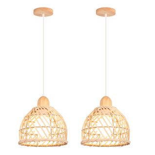 (2pcs) Lustre En Bambou Rétro Moderne Luminaire Plafonnier D'intérieur Suspensions Luminaire Vintage