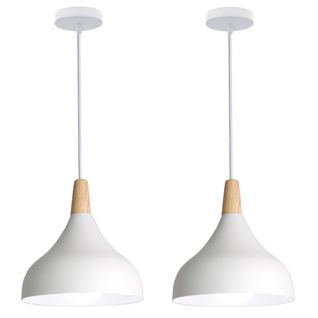 (2pcs)lampe à Suspension Moderne Plafonnier D'intérieur Lustre Abat-jour En Métal Blanc E27