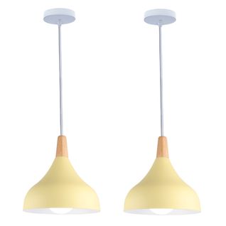 (2pcs)lampe à Suspension Moderne Plafonnier D'intérieur Lustre Abat-jour En Métal Jaune E27