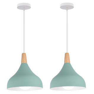 (2pcs)lampe à Suspension Moderne Plafonnier D'intérieur Lustre Abat-jour En Métal Vert E27