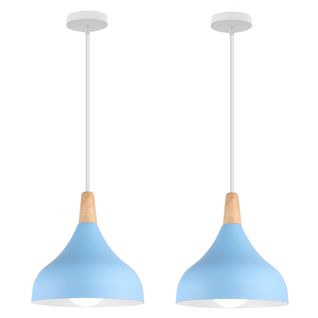 (2pcs)lampe à Suspension Moderne Plafonnier D'intérieur Lustre Abat-jour En Métal Bleu E27