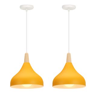 (2pcs)plafonnier D'intérieur Lampe à Suspension Moderne Lustre Abat-jour En Métal Jaune E27