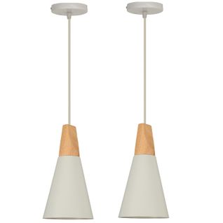 2x Suspension Luminaire Moderne Blanc Abat-jour En Métal Et Bois Suspension Lustre Nordique Rétro