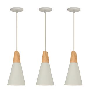 3x Suspension Luminaire Moderne Blanc Abat-jour En Métal Et Bois Suspension Lustre Nordique Rétro
