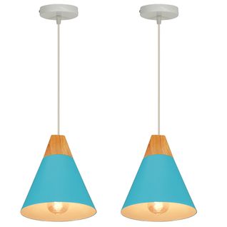 2x Lampe à Suspension Moderne Bleu Suspension Luminaire Nordique Lustre Rétro En Métal Intérieure