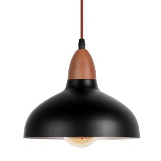Suspension Lustre Rétro E27 Lustre En Bois Abat-jour En Métal Ø19cm Plafonnier Moderne Noir