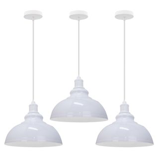 3pcs Suspension Luminaire Rétro Vintage Douille E27 Lustre D'intérieur Abat-jour En Métal Blanc