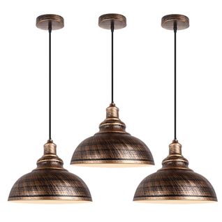 3pcs Suspension Luminaire Rétro Vintage Douille E27 Lustre D'intérieur Abat-jour En Métal Bronze