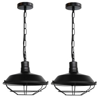2pcs Lampe à Suspension Vintage Suspension Lustre Rétro En Fer Suspension Luminaire Noire 26cm