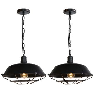 2pcs Lampe à Suspension Vintage Suspension Lustre Rétro En Fer Suspension Luminaire Noire 36cm