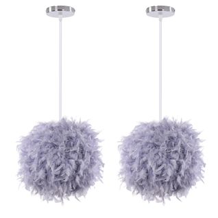 (2pcs) Lampe à Suspension Moderne En Plumes Plafonnier En Plumes Moelleuses Abat-jour Plume (gris)