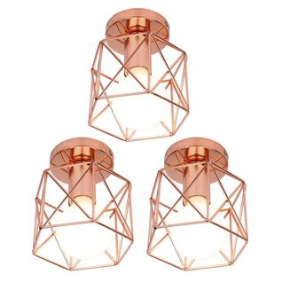 3x Plafonnier Vintage Lustre Rétro Abat-jour En Métal Lampe De Plafond Industrielle Or Rose