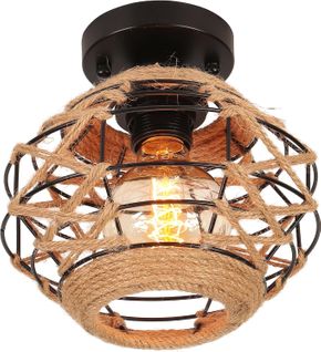 Plafonnier Vintage E27 Lampe De Plafond Rétro Abat-jour Cage En Ficelle Métallique Ø20cm (noir)