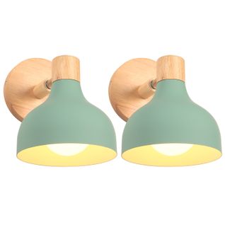 Lot De 2 Applique Murale Rétro Lampe Murale Réglable En Bois Métal Applique Murale Vintage (vert)
