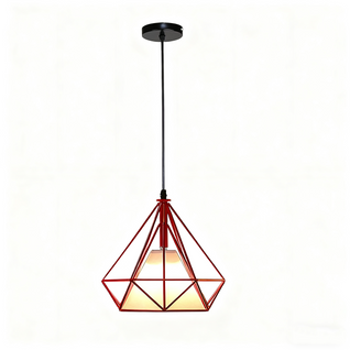 Lampe De Plafond En Fer Plafonnier Vintage En Forme De Cage De Diamant 25cm Lustre Rétro Rouge