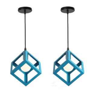 2x Suspension Lustre En Forme De Cube Lustre Luminaire Moderne Plafonnier Rétro Vintage Bleu Clair