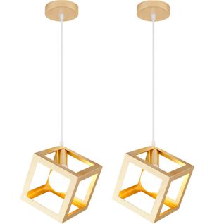 2pcs Suspension Lustre En Forme De Cube Suspension Luminaire Moderne Plafonnier Rétro Vintage Or
