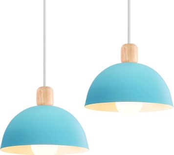 2pcs 20cm Lustre En Métal Vintage Suspension Luminaire Moderne Lampe à Suspension D'intérieur Bleu