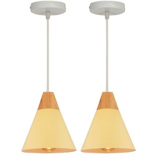 2pcs Lampe à Suspension Moderne Jaune Suspension Luminaire Nordique Lustre Rétro Abat-jour En Métal