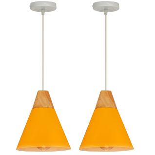 2pcs Lampe à Suspension Moderne Suspension Luminaire Nordique Jaune Lustre Rétro Abat-jour En Métal