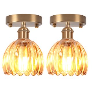 2pcs Lampe De Plafond En Cristal Plafonnier En Verre Plafonnier Rétro Lustre Moderne E27 Marron