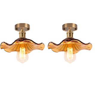 2pcs Plafonnier En Verre Lampe De Plafond En Cristal Plafonnier Rétro Lustre Moderne E27 Marron