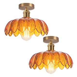 2pcs Plafonnier En Verre Lampe De Plafond En Cristal Plafonnier Rétro Vintage Lustre Moderne Marron