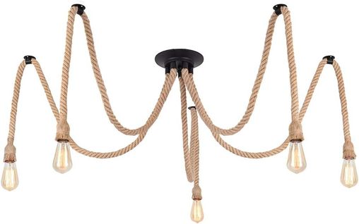 Lampe à Suspension En Corde De Chanvre 5xe27 Plafonnier Vintage Lampe Suspendue Rétro