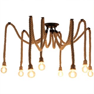 Lampe à Suspension En Corde De Chanvre 8xe27 Plafonnier Vintage Lampe Suspendue Rétro