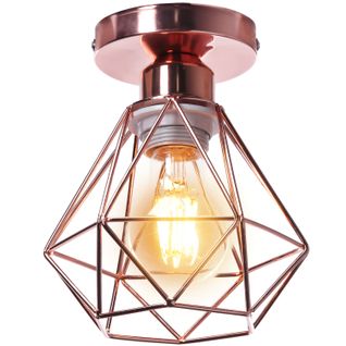 Plafonnier Industriel Métal Luminaire Cage Diamant Lampe De Plafond Pour Chambre Rose